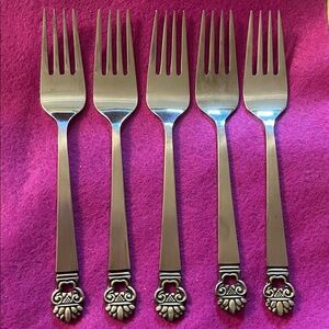 National Stainless King Eric JAPAN Set of 5 Stainless Satin Salad Forks EUC